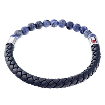 Ανδρικό δερμάτινο βραχιόλι Tommy Hilfiger 2790475 με χάντρες σε μπλε χρώμα.